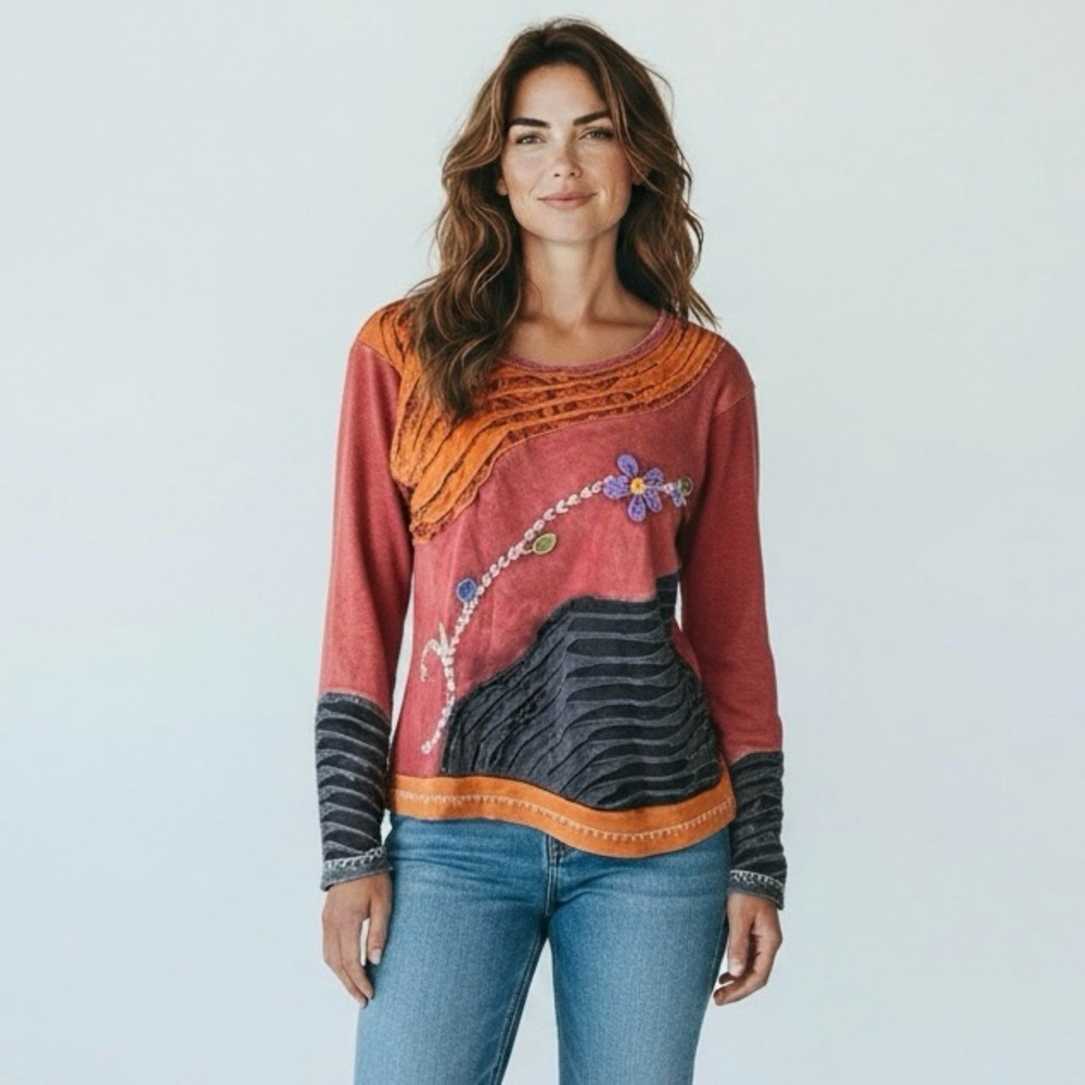 India Boutique Colorful Embellished Long Sleeved Top